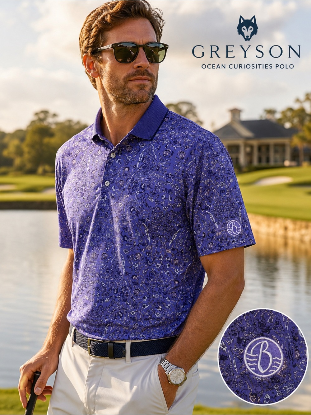 Greyson Ocean Curiosities Performance Golf Polo Shirt – Size Large